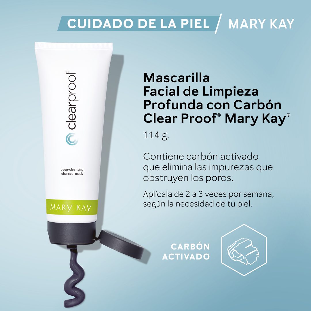 Mascarilla Facial de Limpieza Profunda con Carbón Clear Proof de Mary Kay, tubo de 114 g con textura gris de carbón activado